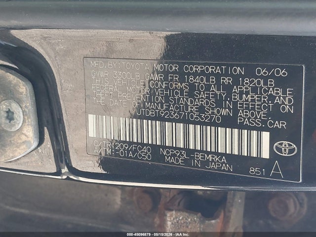 2007 Toyota Yaris მანქანა იყიდება აუქციონზე, vin: JTDBT923671053270, აუქციონის ნომერი: 45096879