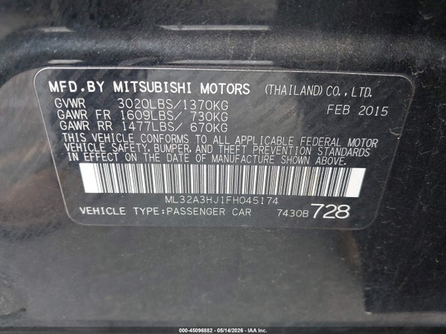 ML32A3HJ1FH045174 Mitsubishi MIRAGE DE