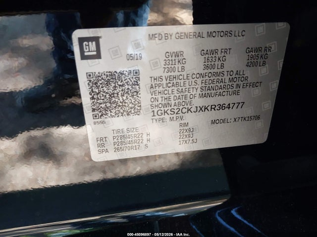 Продаж на аукціоні авто 2019 Gmc Yukon Denali, vin: 1GKS2CKJXKR364777, номер лоту: 45096897