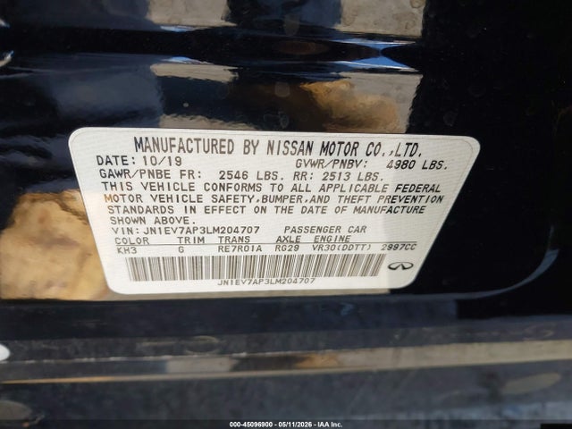 JN1EV7AP3LM204707 Infiniti Q50 LUXE