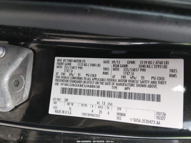 Продаж на аукціоні авто 2014 Ford Escape Se, vin: 1FMCU9GX8EUA88638, номер лоту: 45096905
