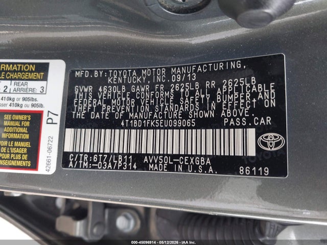 4T1BD1FK5EU099065 Toyota Camry Hybrid Xle