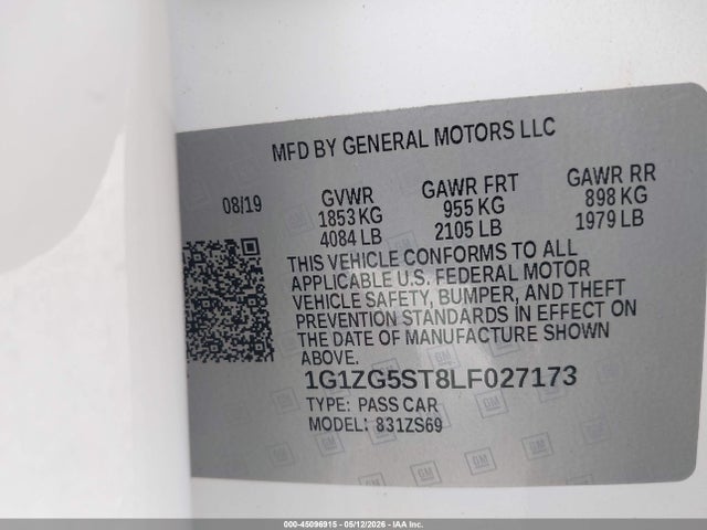 Продаж на аукціоні авто 2020 Chevrolet Malibu Fwd Rs, vin: 1G1ZG5ST8LF027173, номер лоту: 45096915