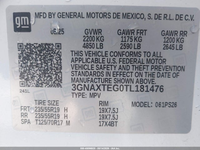 3GNAXTEG0TL181476 Chevrolet Equinox Awd Rs