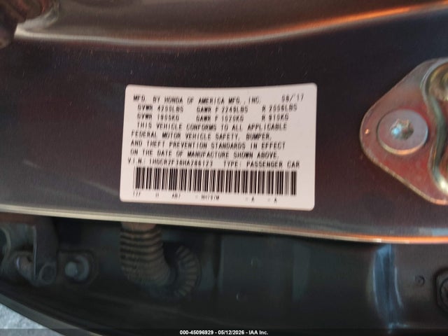 Aukcja sprzedaży 2017 Honda Accord Lx, vin: 1HGCR2F38HA286123, numer aukcji: 45096929