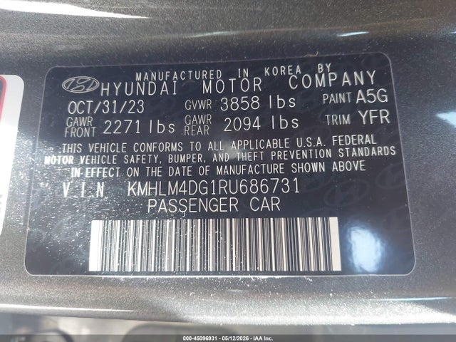 Aukcja sprzedaży 2024 Hyundai Elantra Sel, vin: KMHLM4DG1RU686731, numer aukcji: 45096931