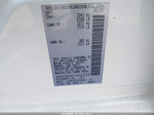 1N4AZ1BVXPC562334 Nissan Leaf S 40 Kwh