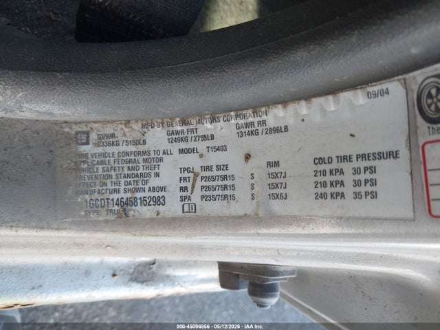 45096956 :رقم المزاد ، 1GCDT146458152983 vin ، 2005 Chevrolet Colorado Ls مزاد بيع