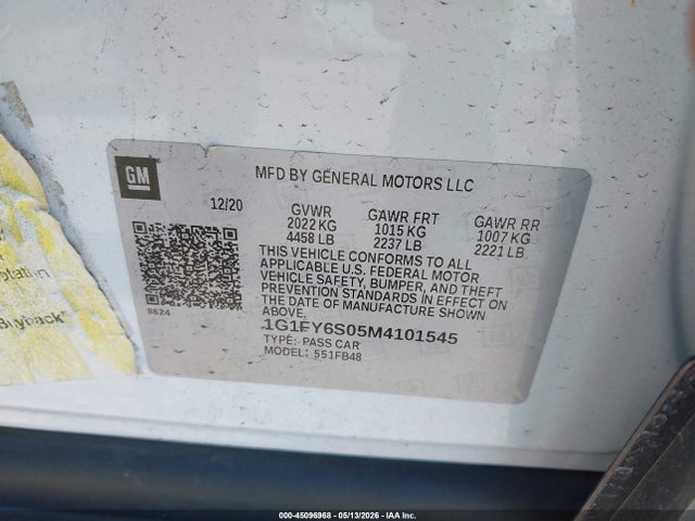 1G1FY6S05M4101545 Chevrolet Bolt Ev Fwd Lt
