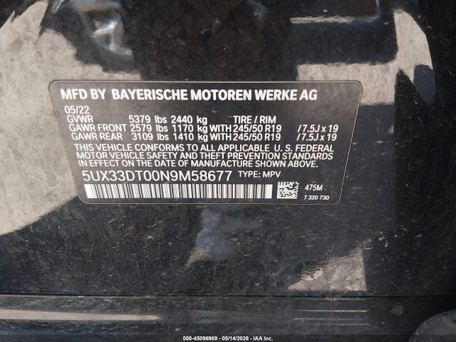 Aukcja sprzedaży 2022 Bmw X4 Xdrive30i, vin: 5UX33DT00N9M58677, numer aukcji: 45096969
