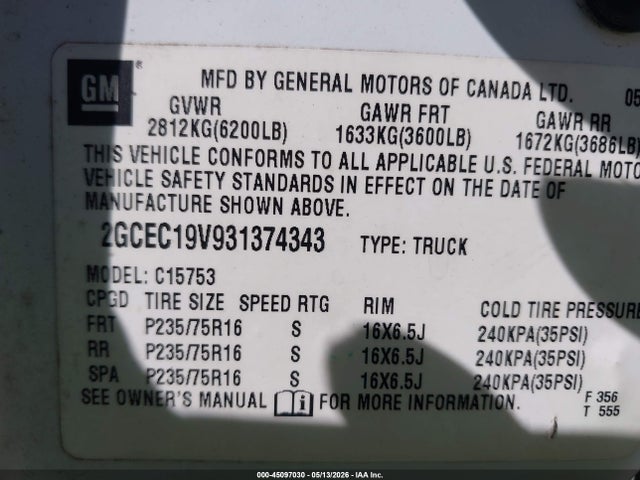 Продажа на аукционе авто 2003 Chevrolet Silverado 1500 Ls, vin: 2GCEC19V931374343, номер лота: 45097030
