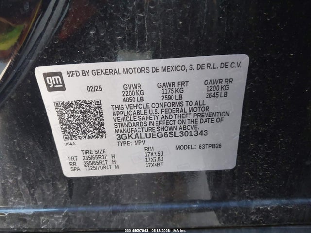 Продажа на аукционе авто 2025 Gmc Terrain Awd Elevation, vin: 3GKALUEG6SL301343, номер лота: 45097043