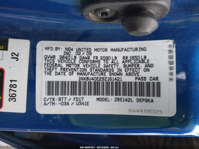 Aukcja sprzedaży 2009 Toyota Corolla S, vin: 1NXBU40E29Z161421, numer aukcji: 45097051