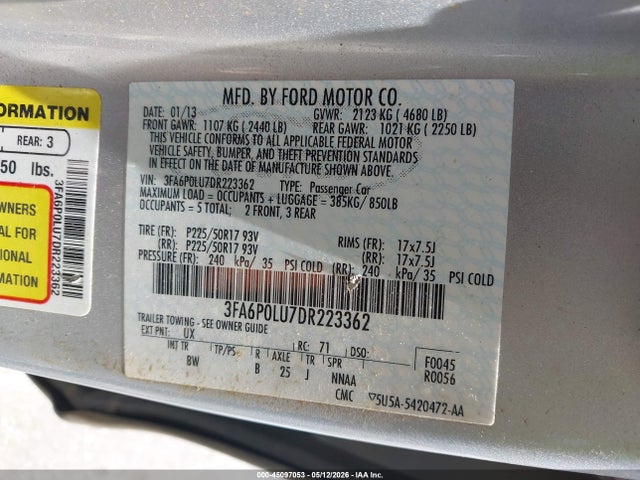 Продаж на аукціоні авто 2013 Ford Fusion Hybrid Se, vin: 3FA6P0LU7DR223362, номер лоту: 45097053