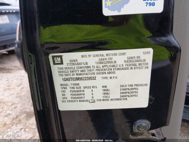 Aukcja sprzedaży 2006 Gmc Envoy Denali, vin: 1GKET63M962239532, numer aukcji: 45097056