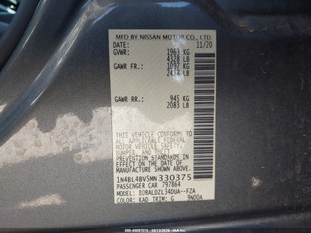 Aukcja sprzedaży 2021 Nissan Altima S Fwd, vin: 1N4BL4BV5MN330375, numer aukcji: 45097070