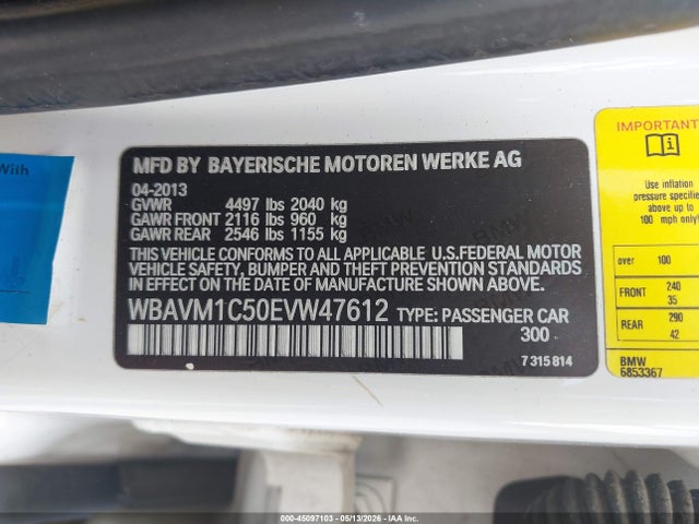 45097103 :رقم المزاد ، WBAVM1C50EVW47612 vin ، 2014 Bmw X1 Sdrive28i مزاد بيع