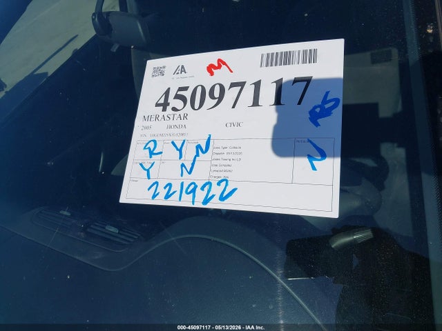 Продажа на аукционе авто 2005 Honda Civic Lx, vin: 1HGEM225X5L020813, номер лота: 45097117