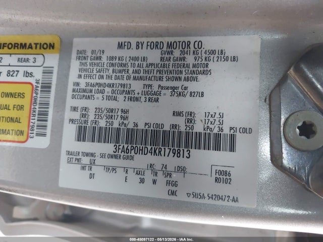 Продаж на аукціоні авто 2019 Ford Fusion Se, vin: 3FA6P0HD4KR179813, номер лоту: 45097122