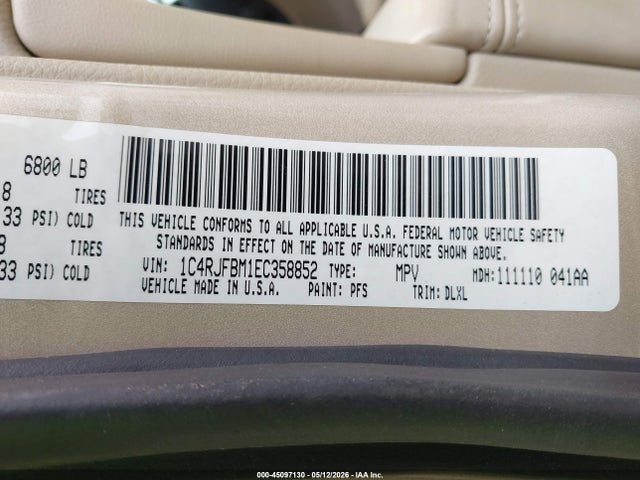 Продажа на аукционе авто 2014 Jeep Grand Cherokee Limited, vin: 1C4RJFBM1EC358852, номер лота: 45097130