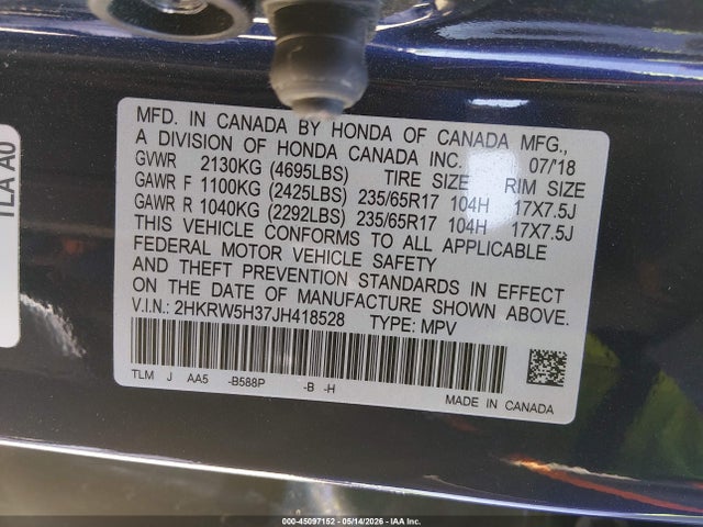 Продажа на аукционе авто 2018 Honda Cr-v Lx, vin: 2HKRW5H37JH418528, номер лота: 45097152