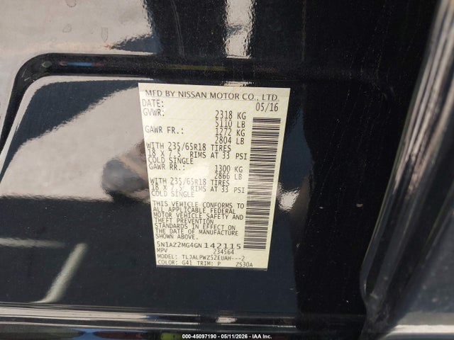 5N1AZ2MG4GN142115 Nissan MURANO S