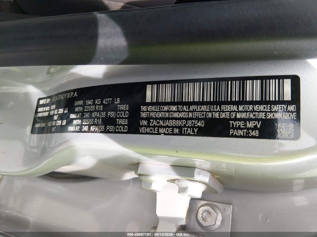 Продаж на аукціоні авто 2019 Jeep Renegade Altitude Fwd, vin: ZACNJABB8KPJ87540, номер лоту: 45097191