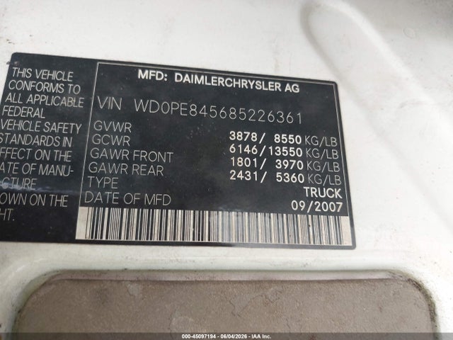 45097194 :رقم المزاد ، WD0PE845685226361 vin ، 2008 Dodge Sprinter Van 2500 High Roof مزاد بيع
