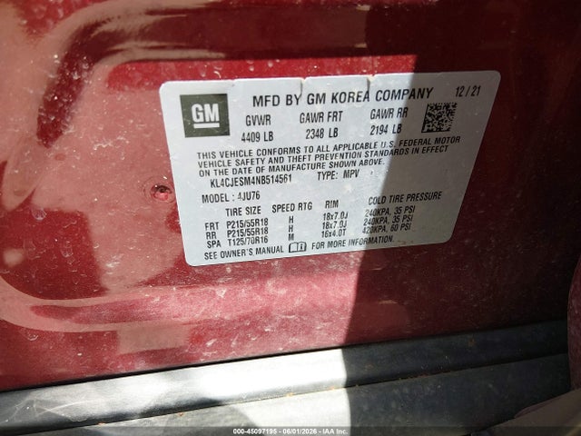Продажа на аукционе авто 2022 Buick Encore Awd Preferred, vin: KL4CJESM4NB514561, номер лота: 45097195