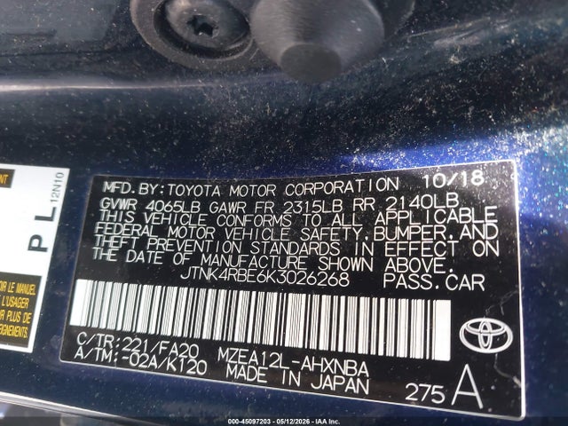 2019 Toyota Corolla Se მანქანა იყიდება აუქციონზე, vin: JTNK4RBE6K3026268, აუქციონის ნომერი: 45097203