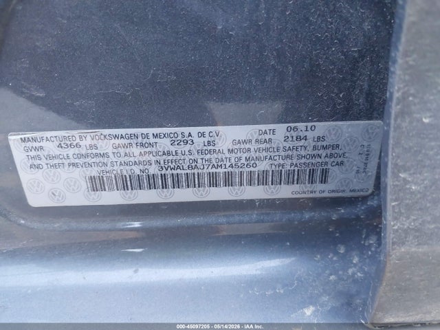 2010 Volkswagen Jetta Tdi მანქანა იყიდება აუქციონზე, vin: 3VWAL8AJ7AM145260, აუქციონის ნომერი: 45097205
