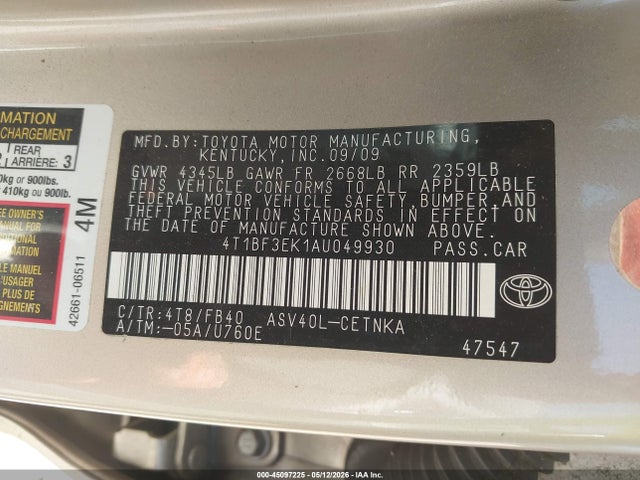 Aukcja sprzedaży 2010 Toyota Camry Le, vin: 4T1BF3EK1AU049930, numer aukcji: 45097225