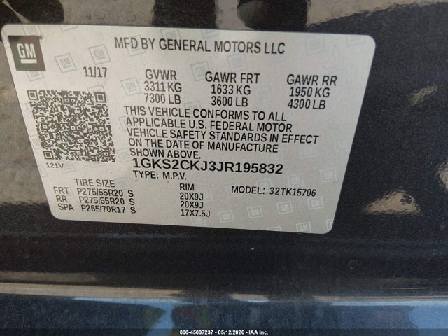Продаж на аукціоні авто 2018 Gmc Yukon Denali, vin: 1GKS2CKJ3JR195832, номер лоту: 45097237
