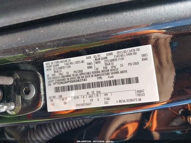 45097248 :رقم المزاد ، 1FTEW2KP5SKD83743 vin ، 2025 Ford F-150 Stx مزاد بيع