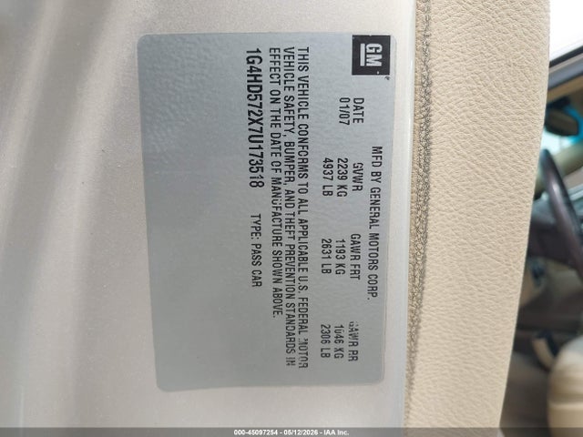 Продаж на аукціоні авто 2007 Buick Lucerne Cxl, vin: 1G4HD572X7U173518, номер лоту: 45097254
