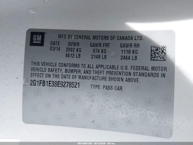 Aukcja sprzedaży 2014 Chevrolet Camaro 1lt, vin: 2G1FB1E38E9278521, numer aukcji: 45097265