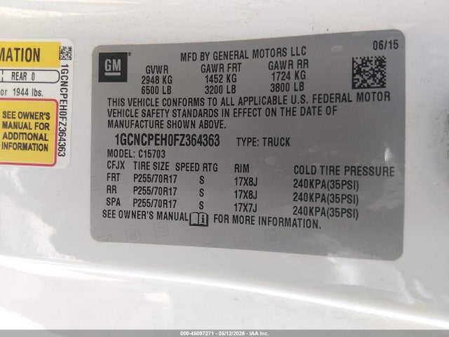 Chevrolet Silverado 1500 Wt 2015 1GCNCPEH0FZ364363 Image 9