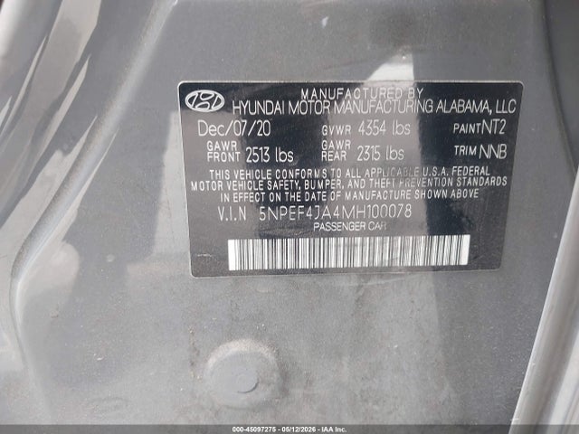 Aukcja sprzedaży 2021 Hyundai Sonata Sel, vin: 5NPEF4JA4MH100078, numer aukcji: 45097275