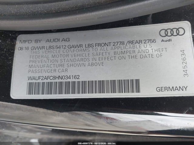 Auction sale of the 2017 Audi A6 3.0t Premium Plus, vin: WAUF2AFC8HN034162, lot number: 45097276