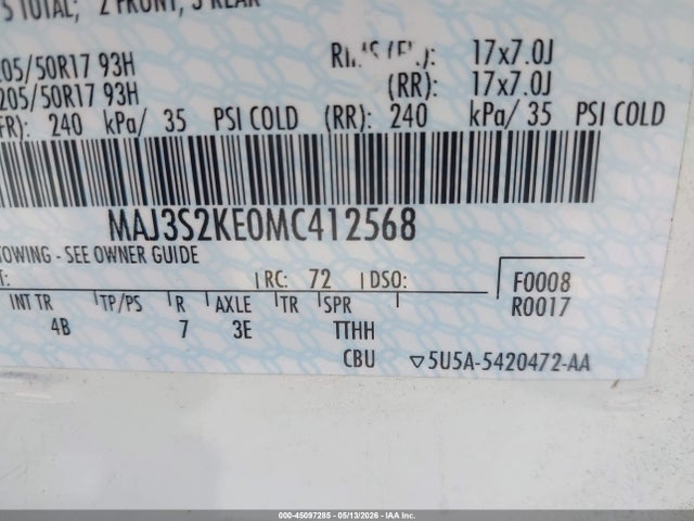 Продаж на аукціоні авто 2021 Ford Ecosport Titanium, vin: MAJ3S2KE0MC412568, номер лоту: 45097285