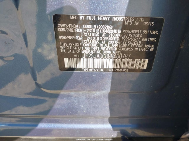 Aukcja sprzedaży 2016 Subaru Forester 2.5i Premium, vin: JF2SJADC8GH400787, numer aukcji: 45097328