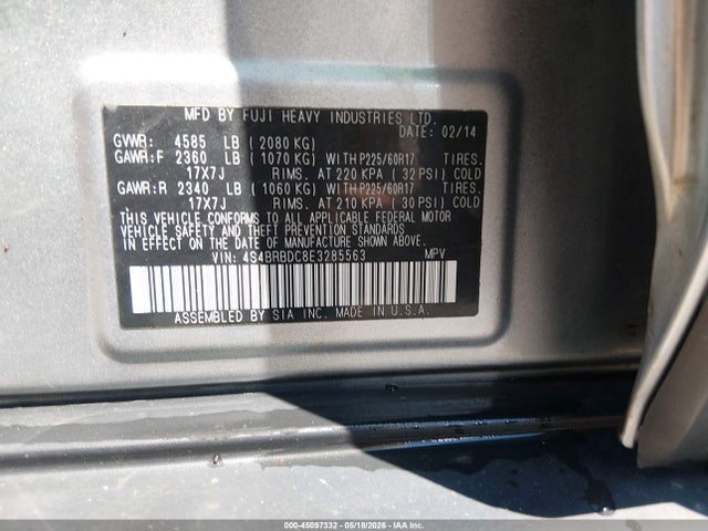 45097332 :رقم المزاد ، 4S4BRBDC8E3285563 vin ، 2014 Subaru Outback 2.5i Premium مزاد بيع
