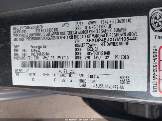 Ford FIESTA SE 2016 3FADP4EJXGM105440 Image 9