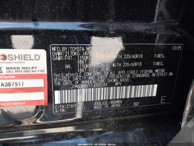 JTM6DRBV1TJ000244 Toyota Rav4 Xle Premium