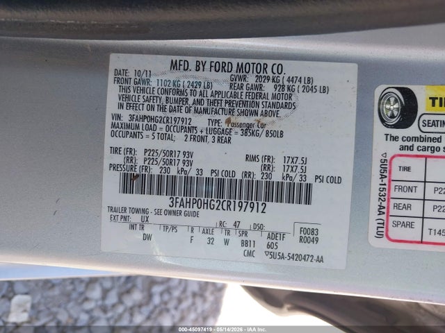 Продаж на аукціоні авто 2012 Ford Fusion Se, vin: 3FAHP0HG2CR197912, номер лоту: 45097419