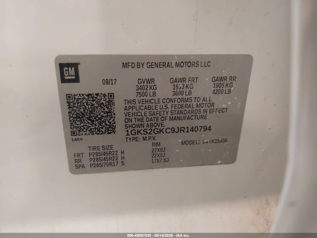Продаж на аукціоні авто 2018 Gmc Yukon Xl Slt, vin: 1GKS2GKC9JR140794, номер лоту: 45097435