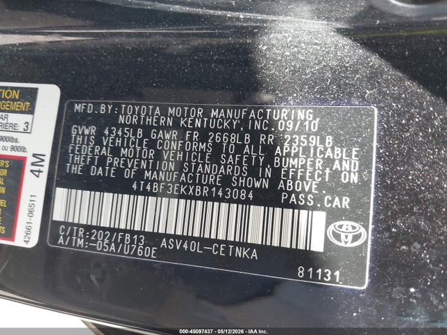 Aukcja sprzedaży 2011 Toyota Camry Le, vin: 4T4BF3EKXBR143084, numer aukcji: 45097437