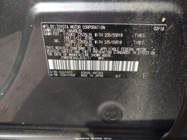 Toyota Rav4 Limited 2016 JTMDFREV6GJ076111 Image 9