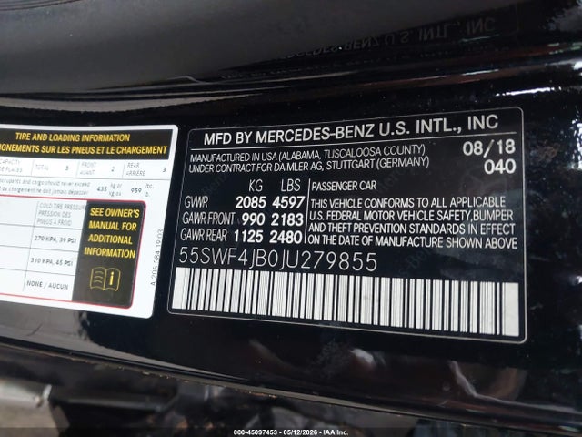 Auction sale of the 2018 Mercedes-benz C 300, vin: 55SWF4JB0JU279855, lot number: 45097453