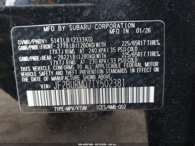 Subaru Outback Wilderness 2026 JF2BURMD7TY502381 Image 9